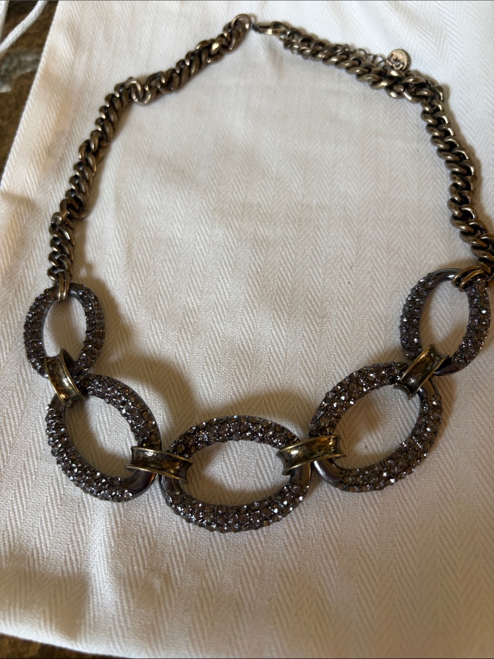 LOFT Gunmetal Crystal Oval Link Necklace